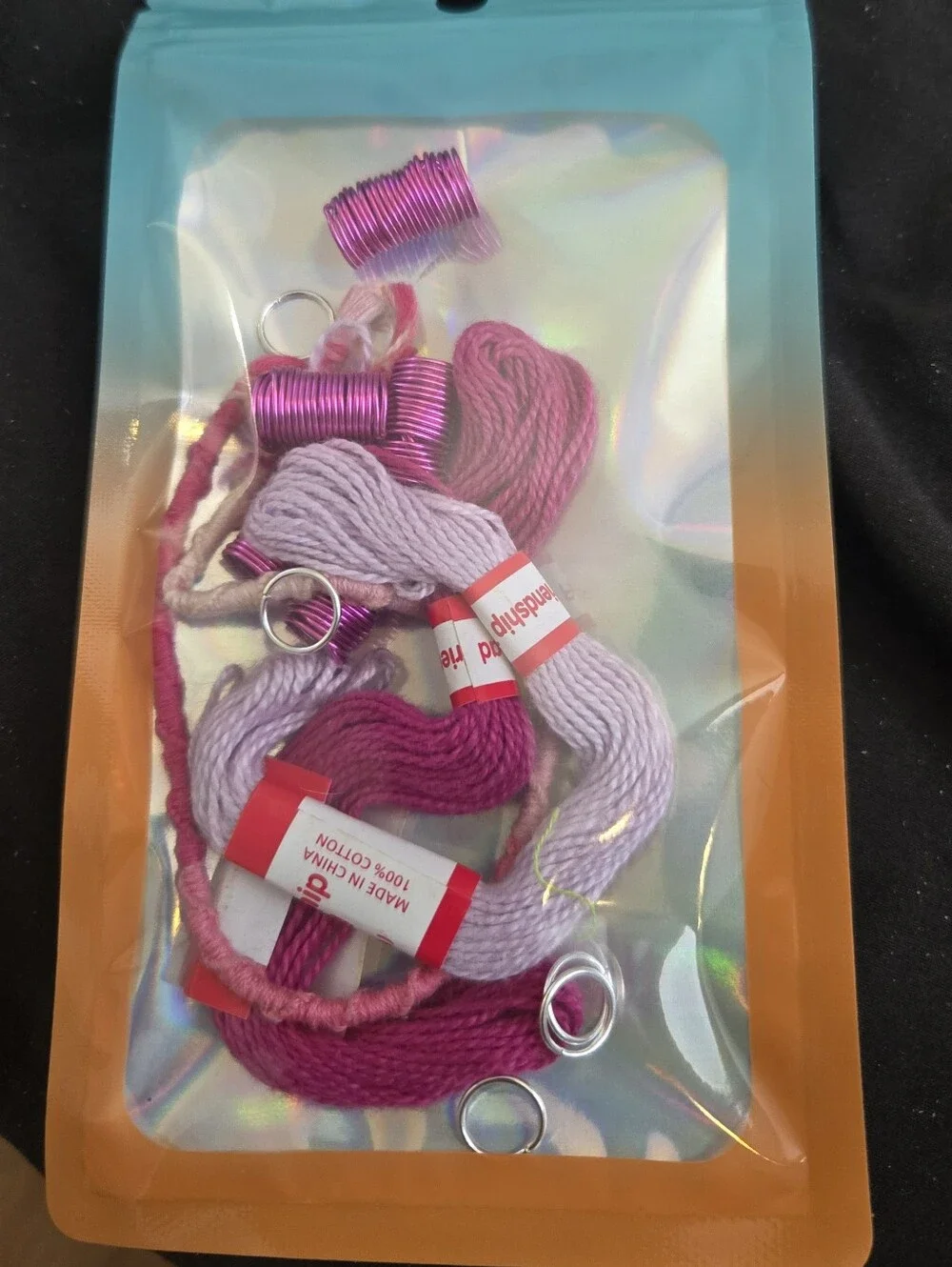 4/$15 Boho Dreadlock Hair Wrap Kit with Gold Accents - Magenta And Lilac